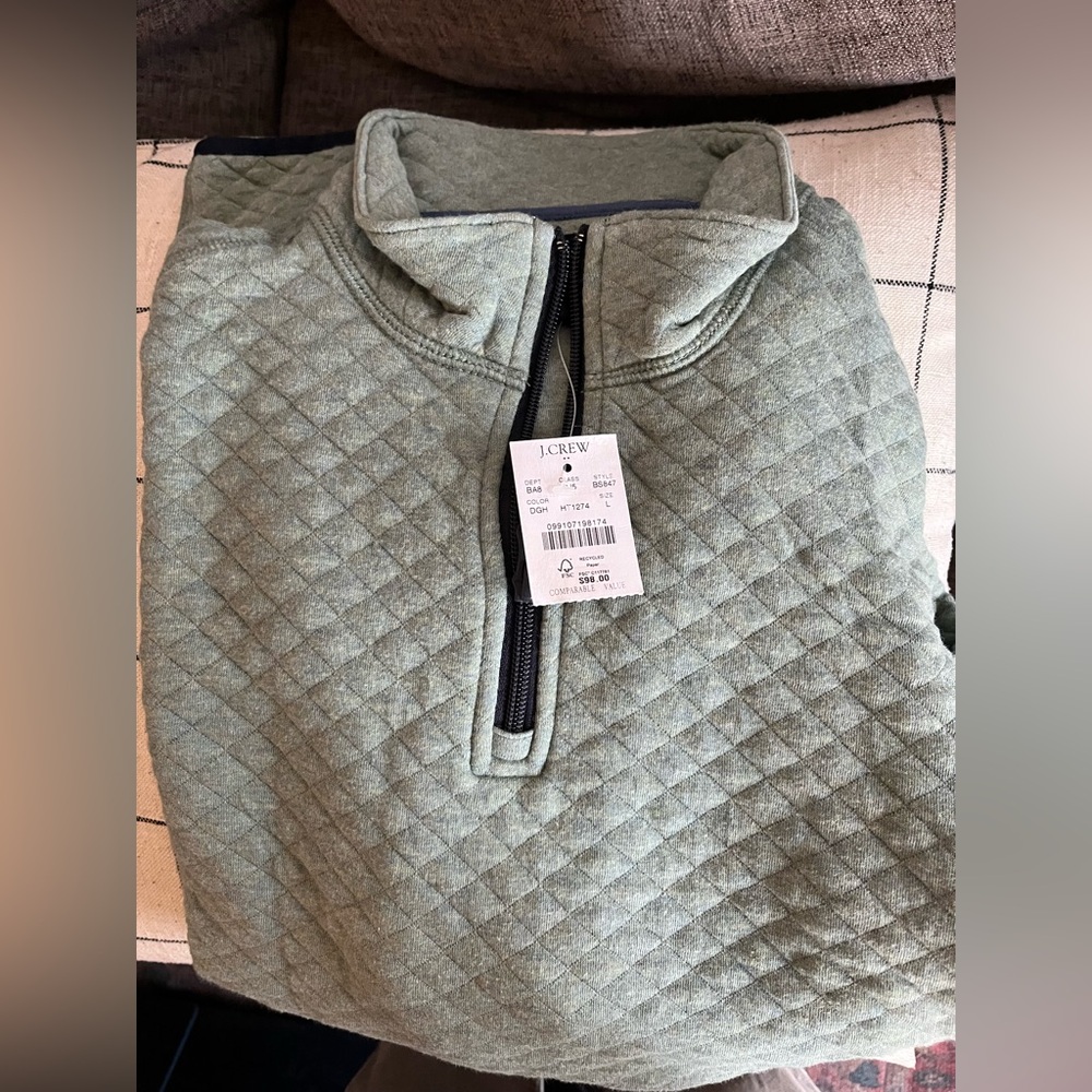 J Crew Quarter Zip Fleece, Large, Light Green NWT